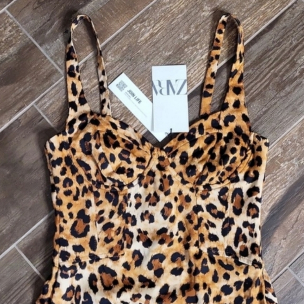 XXS/XS Zara Animal Print Softly Structured Bodice Silky Sleeveless Maxi Dress - Picture 3 of 14